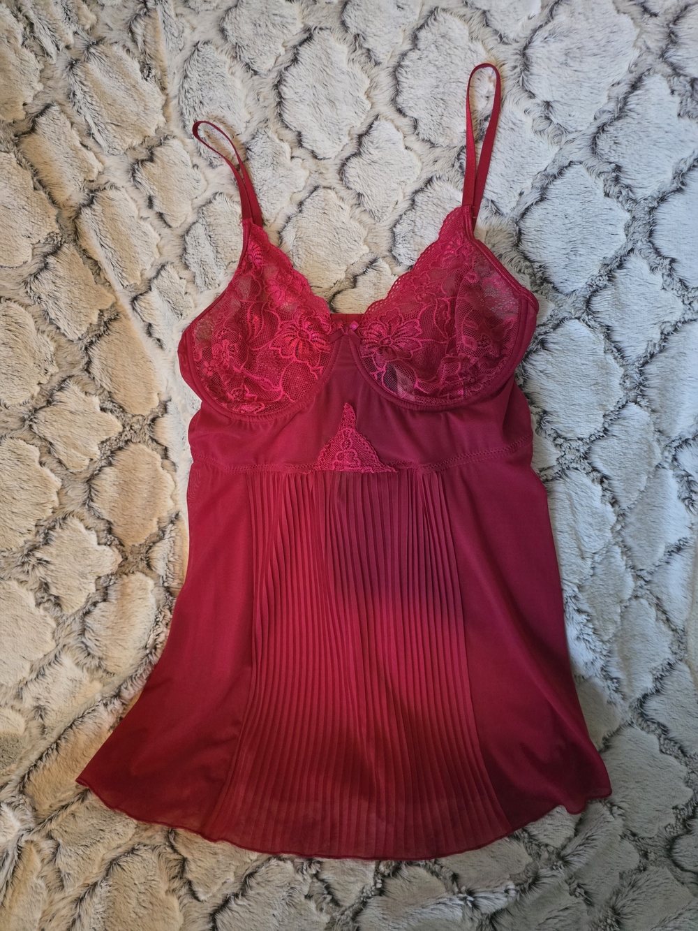 Coquette Lace-Trim Red Chemise Slip Babydoll - Women's Intimates Sz L EUC